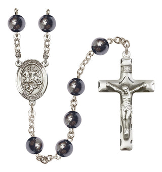 Silver-Plated 8mm Saint George  Engraved Catholic Rosaries