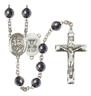 Silver-Plated 8mm Saint George / Navy Rosary