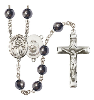 Silver Plated 8mm Hematite Saint Joan of Arc / Marines Rosary