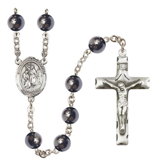 Silver-Plated 8mm Saint John the Baptist  Engraved Catholic Rosaries