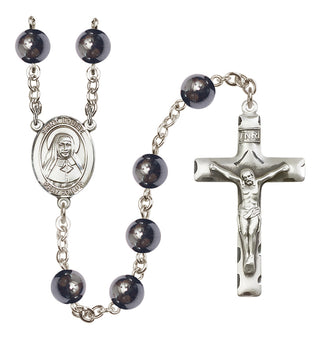 Silver Plated 8mm Hematite Saint Louise de Marillac Rosary