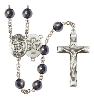 Silver-Plated 8mm Saint Michael / EMT Rosary