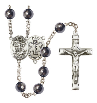 Silver Plated 8mm Hematite Saint Michael/1St Responder Rosary