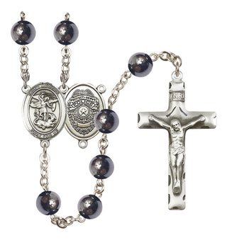 Silver-Plated 8mm Saint Michael the Archangel/Policeman Rosary