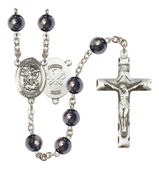 Silver-Plated 8mm Saint Michael / Nat'l Guard Rosary