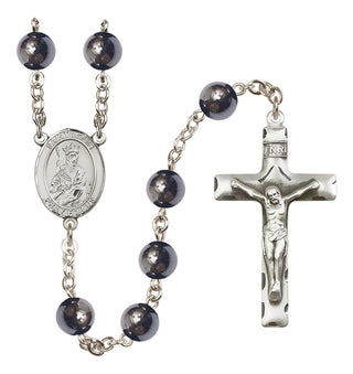 Silver Plated 8mm Hematite Saint Louis Rosary
