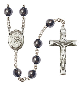 Silver Plated 8mm Hematite Saint Robert Bellarmine Rosary
