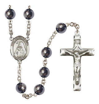 Silver Plated 8mm Hematite Saint Teresa of Avila Rosary