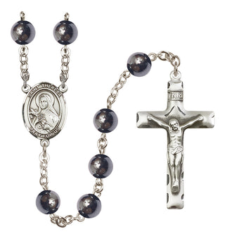 Silver-Plated 8mm Saint Theresa  Engraved Catholic Rosaries