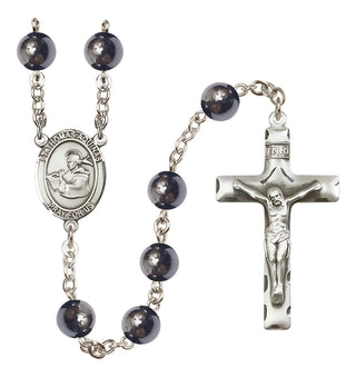 Silver Plated 8mm Hematite Saint Thomas Aquinas Rosary