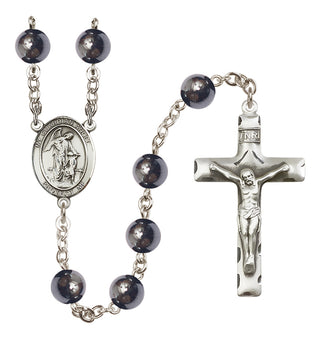 Silver Plated 8mm Hematite Guardian Angel w/Child Rosary