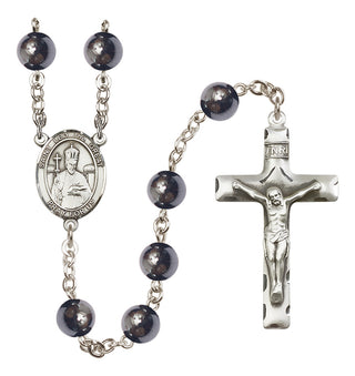 Silver Plated 8mm Hematite Saint Leo the Great Rosary