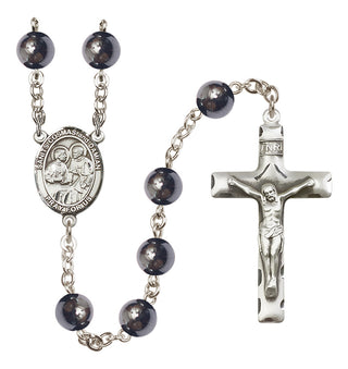 Silver Plated 8mm Hematite Saints Cosmas & Damian Rosary