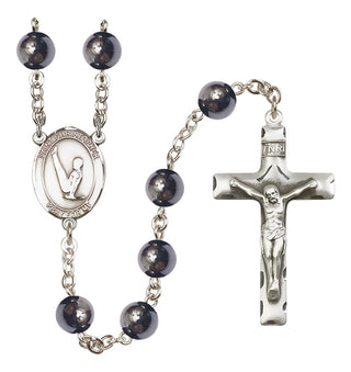 Silver Plated 8mm Hematite Saint Christopher/Gymnastics Rosary