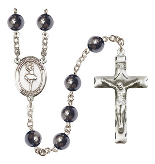 Silver Plated 8mm Hematite Saint Christopher/Dance Rosary