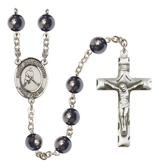 Silver-Plated 8mm Saint Christopher/Ice Hockey Rosary
