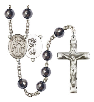 Saint Christopher and Wrestling Rosary with Hematite Beads