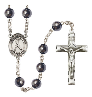 Silver-Plated 8mm Saint Sebastian/Baseball Rosary