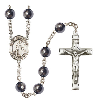 Silver-Plated 8mm Saint Sebastian/Basketball Rosary