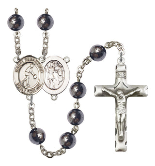 Saint Sebastian and Basketball Rosary with Hematite Beads