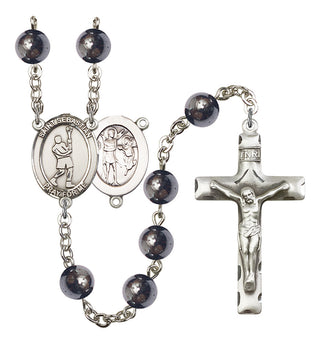 Saint Sebastian and Lacrosse Rosary with Hematite Beads
