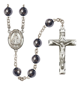 Silver Plated 8mm Hematite Infant of Prague Rosary