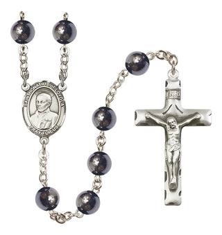 Silver Plated 8mm Hematite Saint Ignatius of Loyola Rosary