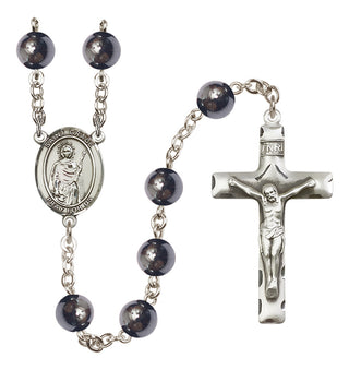 Silver Plated 8mm Hematite Saint Grace Rosary