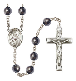 Silver Plated 8mm Hematite Saint Perpetua Rosary