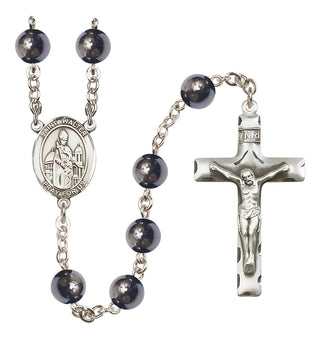 Silver Plated 8mm Hematite Saint Walter of Pontoise Rosary