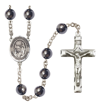 Silver Plated 8mm Hematite Virgen del Lourdes Rosary