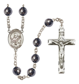 Silver Plated 8mm Hematite Saint Meinrad of Einsiedeln Rosary
