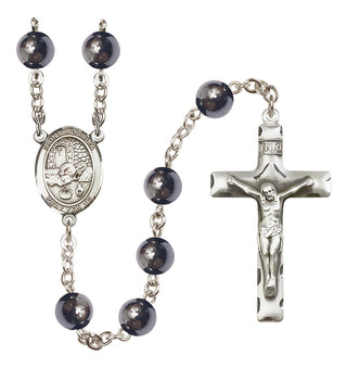 Silver-Plated 8mm Saint Rosalia  Engraved Catholic Rosaries