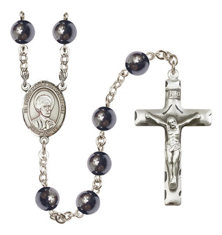 Silver Plated 8mm Hematite Saint Louis Marie de Montfort Rosary