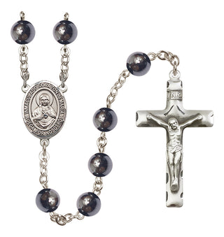 Silver Plated 8mm Hematite Corazon Inmaculado de Maria Rosary