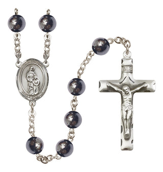 Silver-Plated 8mm Saint Anne  Engraved Catholic Rosaries