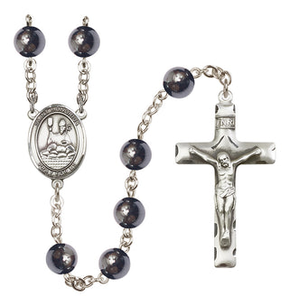 Silver Plated 8mm Hematite Saint Honorius of Amiens Rosary