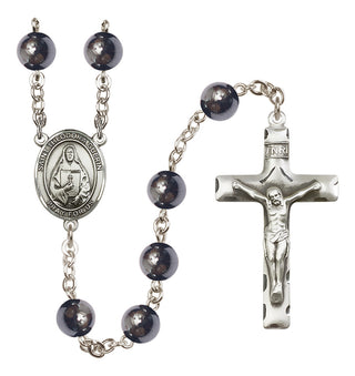 Silver-Plated 8mm Saint Theodora  Engraved Catholic Rosaries