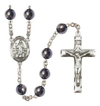 Silver-Plated 8mm Saint Bernadine of Sienna  Engraved Catholic Rosaries