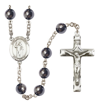 Silver-Plated 8mm Saint Columbkille  Engraved Catholic Rosaries