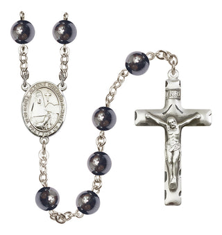 Silver-Plated 8mm Saint Jeanne Chezard de Matel  Engraved Catholic Rosaries