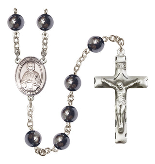 Silver Plated 8mm Hematite Saint Gerald Rosary