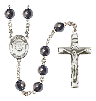 Silver Plated 8mm Hematite Saint Damien of Molokai Rosary