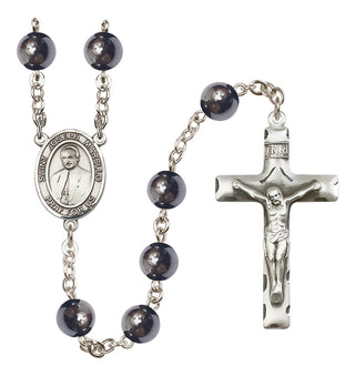 Silver Plated 8mm Hematite Saint Joseph Marello Rosary
