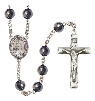 Silver Plated 8mm Hematite Saint Kateri Tekakwitha Rosary