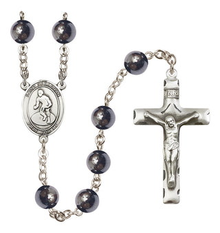 Silver-Plated 8mm Saint Sebastian/Wrestling Rosary