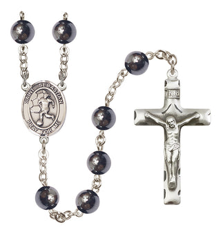 Silver-Plated 8mm Saint Sebastian/Soccer-Women Rosary