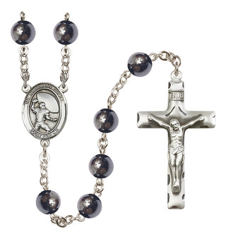 Silver-Plated 8mm Guardian Angel/Football Rosary