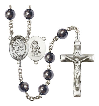 Guardian Angel and Basketball Rosary with Hematite Beads