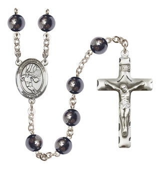 Silver-Plated 8mm Guardian Angel/Basketball Rosary